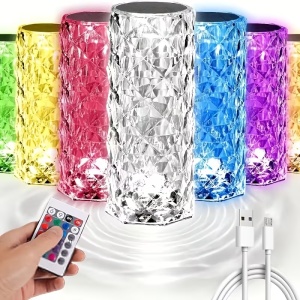 Lampa de masa ambientala din Cristal LED cu touch control, 16 lumini multicolore, Telecomanda, Incarcare USB - Img 2