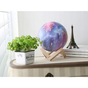 Lampa de veghe 3D, Model Luna cu suport de lemn, lumina multicolora, Telecomanda - Img 7