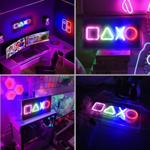 Lampa decorativa transparenta cu LED neon colorat Gamer, Intensitate luminoasa ridicata, Dimensiune 23x12.7 cm - Img 2