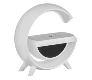 Lampa Smart 7 Culori cu Ceas Difuzor, Wireless, Bluetooth, Incarcare RGB, 1200mAh, 24x9x25 cm, alb - Img 2
