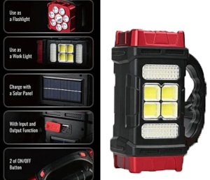 Lampa solara multifunctionala HB-1678 putere 38W tip lanterna/felinar, cu maner, negru/rosu - Img 5