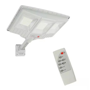 Lampa solara stradala cu telecomanda, JG-703, 6.5W, 3 cadrane, 108 LED-uri, 6000K, 10000lm, IP67, cu suport si senzor de miscare, 31x19 cm, gri - Img 1
