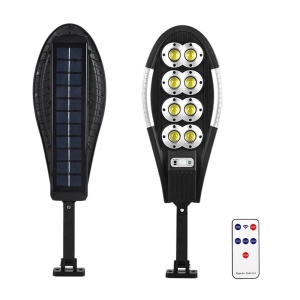 Lampa solara stradala cu telecomanda, Jortan, 400W, 200 LED, 8 COB, IP65, senzor miscare, 6500k, 1000lm, 52.5x17x33cm, negru - Img 1