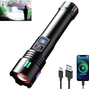 Lanterna LED cu zoom telescopic, Andowl P45, reincarcabila, focus ajustabil, 20W, 2000LM, IP43, afisaj baterie, 18x4.3 cm, negru - Img 3
