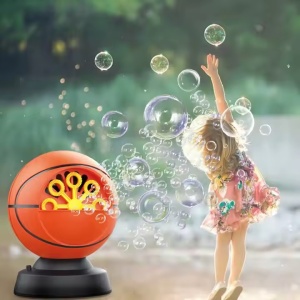 Masina de facut baloane de spaun in forma de minge de basket, pentru copii 2 ani+, recipient de 100ml, plastic, 15x10.5x10.5cm, portocaliu-negru - Img 1