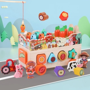 Masinuta interactiva Montessori din lemn cu diverse elemente interactive - Img 5