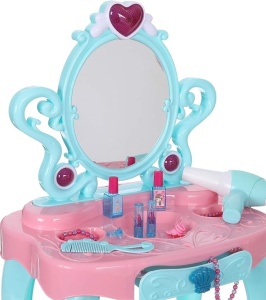 Masuta de Make-Up cu o Oglinda pentru Copii 3 ani+, cu Lumini si Sunete, 14 Accesorii 45x30x72 cm, Turcoaz - Img 4