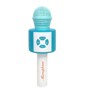 Microfon de jucarie cu melodii demo, cu cablu de conectare la telefon, Roz/Albastru - Img 1