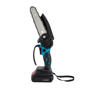 Mini drujba electrica fara fir, cu lama de 4 inci, 2 acumulatori de 48V, valiza si accesorii, negru-albastru - Img 5