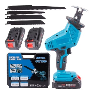Mini fierastrau alternativ fara fir, 250W, 3000 rpm, 2 x Acumulator 3Ah, 4 Panze 15-20 cm, cu valiza, 33x18x11.5 cm, Albastru - Img 1
