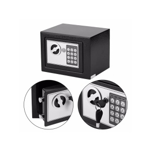 Mini seif electronic cu set de chei si cifru digital, Dimensiune 23x17x17 cm, Negru - Img 6