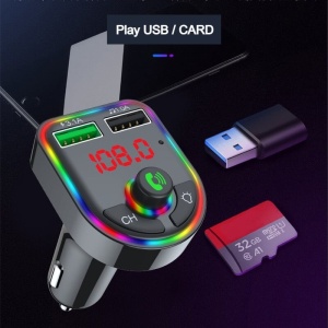 Modulator FM, cu Bluetooth 5.0, incarcare rapida, 3 porturi de incarcare, RGB, negru - Img 5