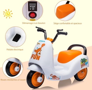 Motocicleta electrica cu 3 roti, pentru copii 2 ani+, baterie 6V4AH+1, 5km/h, plastic, cu difuzor, 50x43x68 cm, galben-portocaliu/alb-portocaliu - Img 10