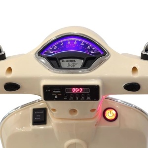 Motocicleta electrica pentru copii Model Vespa 6V, 3-6 ani, 30 kg, Piele si Faruri Led, bej - Img 6
