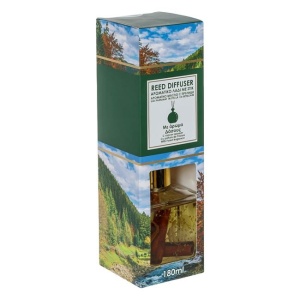 Odorizant pentru camera, cu 6 betisoare din lemn si ulei esential infuzat cu bucati de lemn de scortisoara si felii de portocale uscate , aroma de padure, 180 ml, 7.5x7.5x22.5 cm, transparent - Img 2