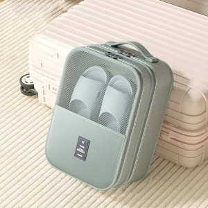 Organizator pentru incaltaminte, cu 2 compartimente, din bumbac, 22x15x30cm, negru/verde/bej - Img 3