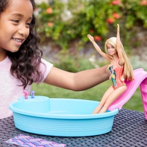 Papusa Barbie cu piscina, varsta 3+ ani, 33x7x33cm, albastru-roz - Img 3