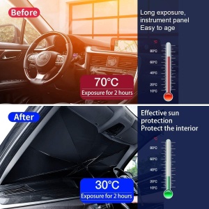 Parasolar auto pentru parbriz, tip umbrela, rezistent UV, negru-argintiu - Img 4