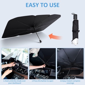 Parasolar auto pentru parbriz, tip umbrela, rezistent UV, negru-argintiu - Img 6