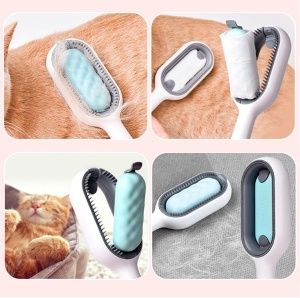 Perie colecatare par pentru caini si pisici, pentru curatare covor, canapea sau haine, umed sau uscat, din silicon, alb-verde - Img 2
