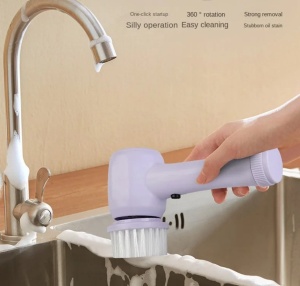 Perie electrica multifunctionala, fara fir, cu 4 capete, incarcare USB, suport, alb-lila - Img 14