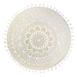 Perna de podea rotunda, model mandala cu franjuri, fara fermoar, Ø60 cm, bej/auriu - Img 1