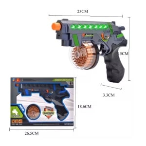 Pistol de jucarie Space Gun, cu efecte sonore, lumini si rezervor gloante, copii 3 ani+, plastic, 23x15x3.3 cm, negru-albastru - Img 4