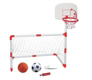 Poarta de fotbal pentru copii cu panou de Baschet, Minge de baschet, Minge de fotbal si pompa cu ac