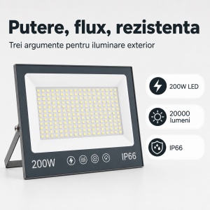 Proiector cu LED-uri de 200W, 20000LM, pentru exterior sau interior, IP66, din sticlă mată anti-orbire - Img 2