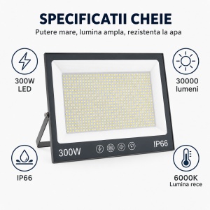 Proiector LED 300W, Iluminat Puternic 30000lm, Pentru exterior sau interior, Protectie IP66 - Img 5