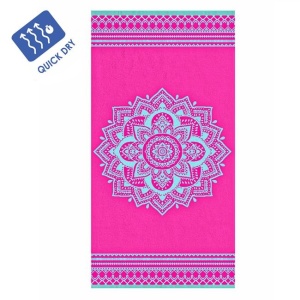 Prosop pentru Plaja, din Bumbac, cu Model Mandala, 150x75cm, Fucsia - Img 3