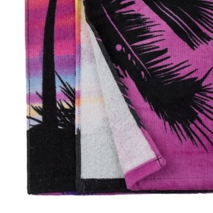 Prosop pentru plaja, Model cu Palmieri si text "Summer Time", din Bumbac, 150x75cm, Lila-Negru - Img 2