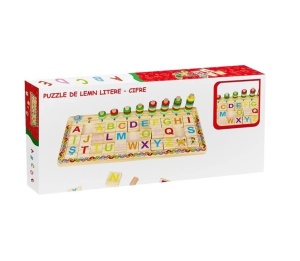 Puzzle educativ din lemn cu Alfabet si Cifre, 3ani+, 41.5x19 cm - Img 3