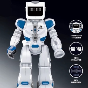 Robot interactiv de jucarie, copii 3+ ani, cu lumini si sunete, control prin voce si telecomanda, plastic, 37,5x22x11,4 cm, alb-albastru - Img 2