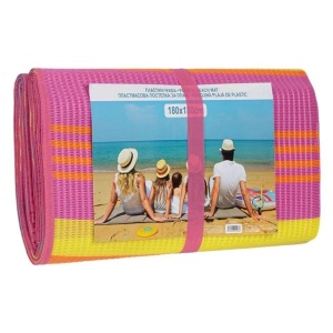 Rogojina dubla pentru plaja, Model cu dungi, Dimensiune 180x180cm, Roz-Galben - Img 2