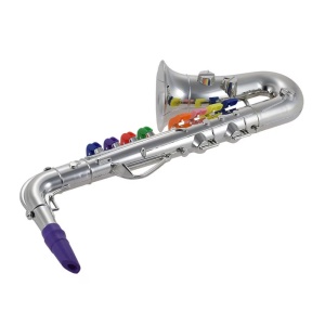 Saxofon de jucarie, cu 8 taste, pentru copii 2+ ani, din ABS, 35cm lungime, argintiu - Img 3