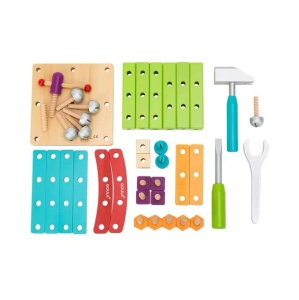 Scaunel de asamblat, din lemn, cu scule, pentru copii de 3 ani+, 20x17x28 cm, multicolor - Img 2