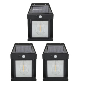Set 3 x Lampa solara de perete, Putere 2W 600LM, Rezistenta la apa IP65, Negru