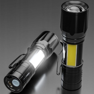 Set 4 Lanterne Tactice LED, Reincarcabile USB, Focus Ajustabil, Impermeabile, Aluminiu, Negru - Img 7