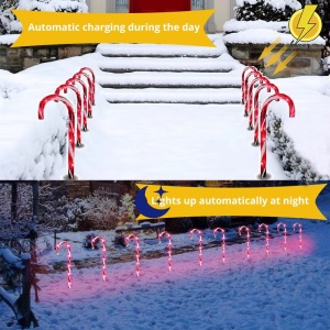 Set 5 Decoratiuni Exterioare Luminoase Pentru Craciun, Acadele, pentru Exterior, Incarcare Solara, 40 cm, Alb Cald-Rosu - Img 8