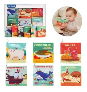 Set 6 carti educative, senzoriale, textile, pentru bebelusi 3 luni+, 12x10x2 cm, multicolor - Img 3