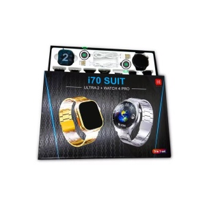 Set 9 in 1 cu 2 ceasuri smart i70 SUIT, 49mm ULTRA 2 + WATCH 4 PRO cu ecran rotund + 7 curele negre, cabluri de incarcare magnetice - Img 2