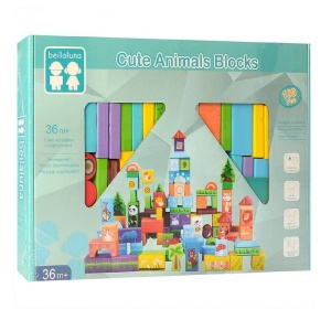 Set constructie cu 102 cuburi din lemn, animalele si mediul inconjurator, pentru copii 3 ani+, multicolor - Img 2