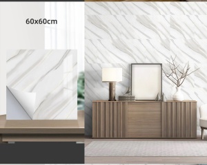 Set cu 5 placi autoadezive decorative, pentru perete, model marmura, din PVC, 60x60cm, negru/alb/crem - Img 5