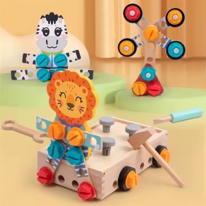Set de joaca bricolaj, pentru copii 3 ani+, din lemn, cu 44 piese, 25x15cm, multicolor - Img 3