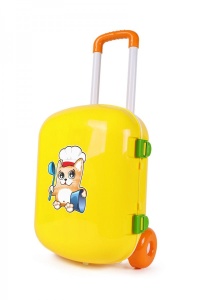 Set de jucarie pentru copii, mini bucatarie in troler galben, cu accesorii - Img 2