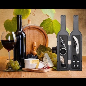 Set desfactor de vin cu 5 Accesorii Tirbuson, Inel, Dop, Antipicurator si Cutter, Negru - Img 3