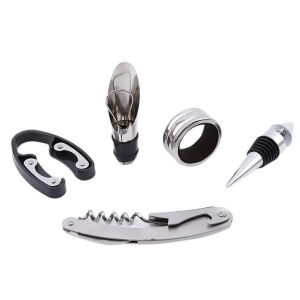 Set desfactor de vin cu 5 Accesorii Tirbuson, Inel, Dop, Antipicurator si Cutter, Negru - Img 5