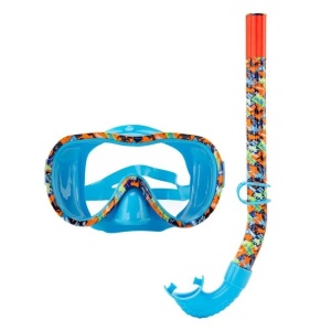 Set Masca Inot si Tub pentru Snorkeling, Model Dinozauri, pentru Copii 6-12 Ani, Bleu-Multicolor - Img 1