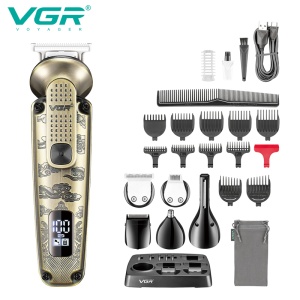 Set profesional de tuns si ingrijire 8 în 1 VGR V-095, Statie de incarcare, Trimmer, Aparat de tuns, Aparat de ras si accesorii multiple